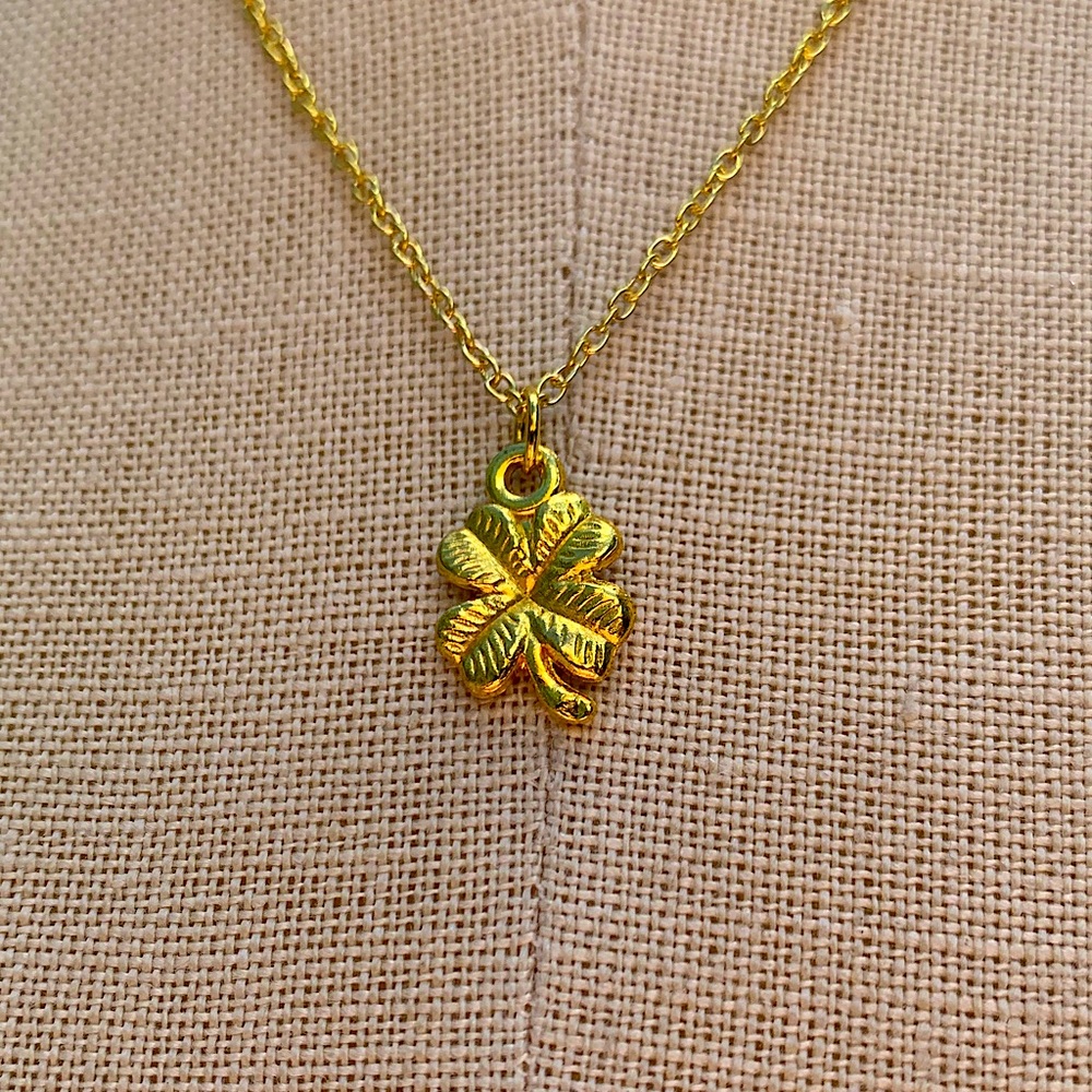 NWT Sterling Silver Plated Chain & 4-Leaf Clover Alloy Metal Charm Necklace